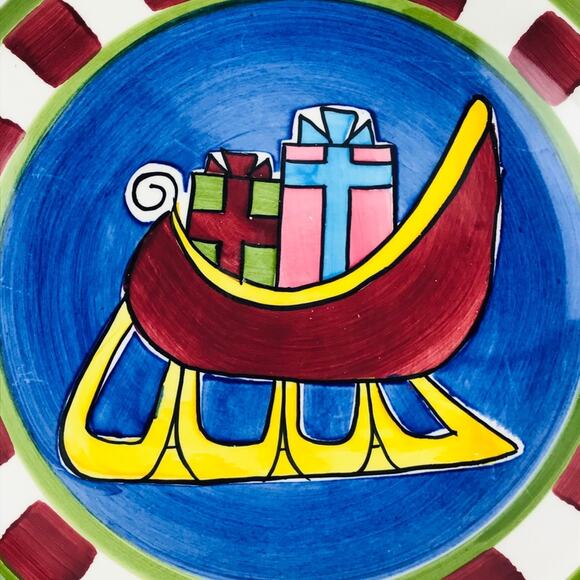 4 World Market 8” Plates Snowman Sleigh Thailand Santa Tree Christmas Ceramic - Picture 4 of 12